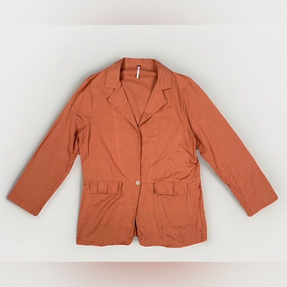 Free People Summer Terracotta Linen Blend Unstructured Blazer Jacket Size Small